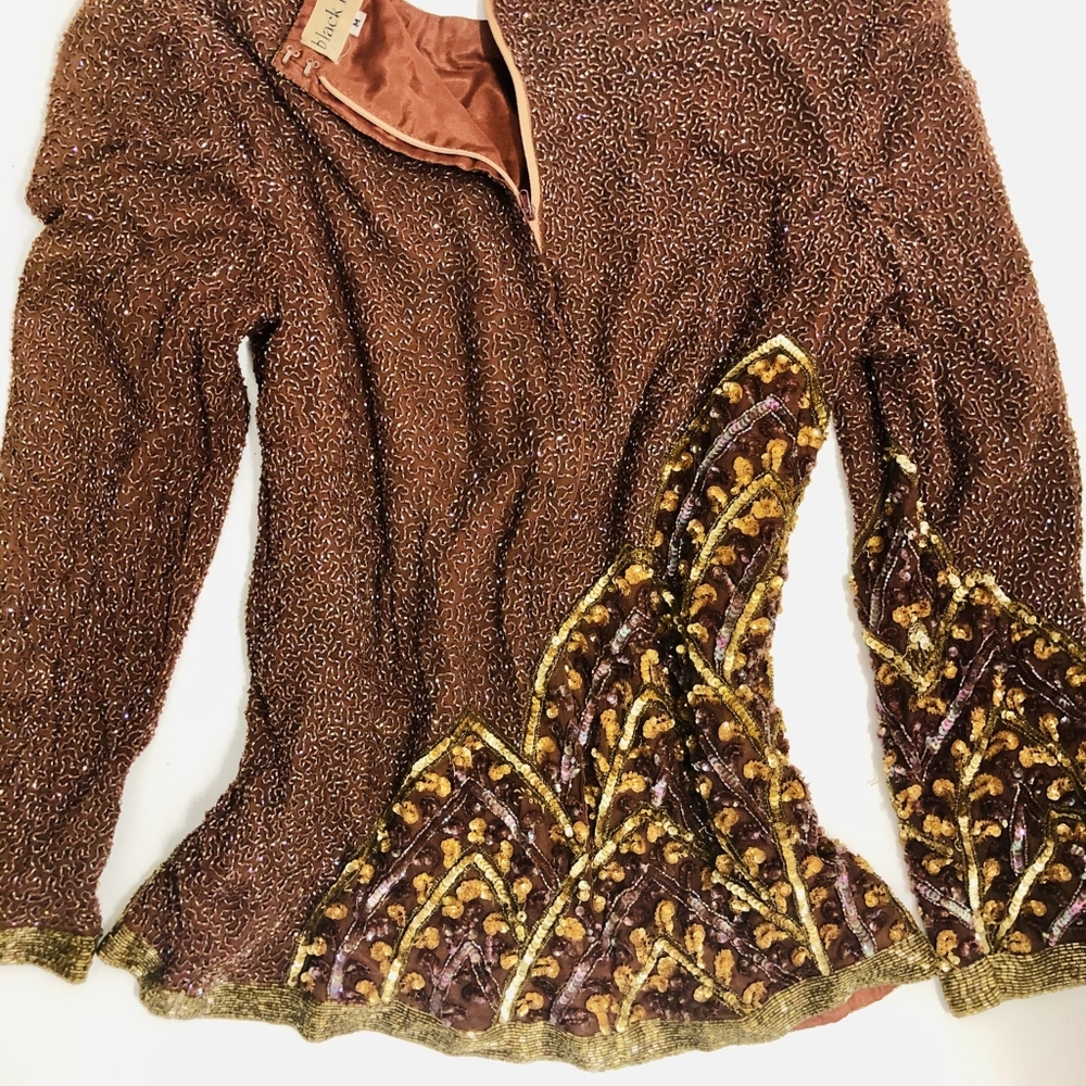 Vintage cira 1970s - 80s Silk Beaded Blouse - Picture 2 of 4